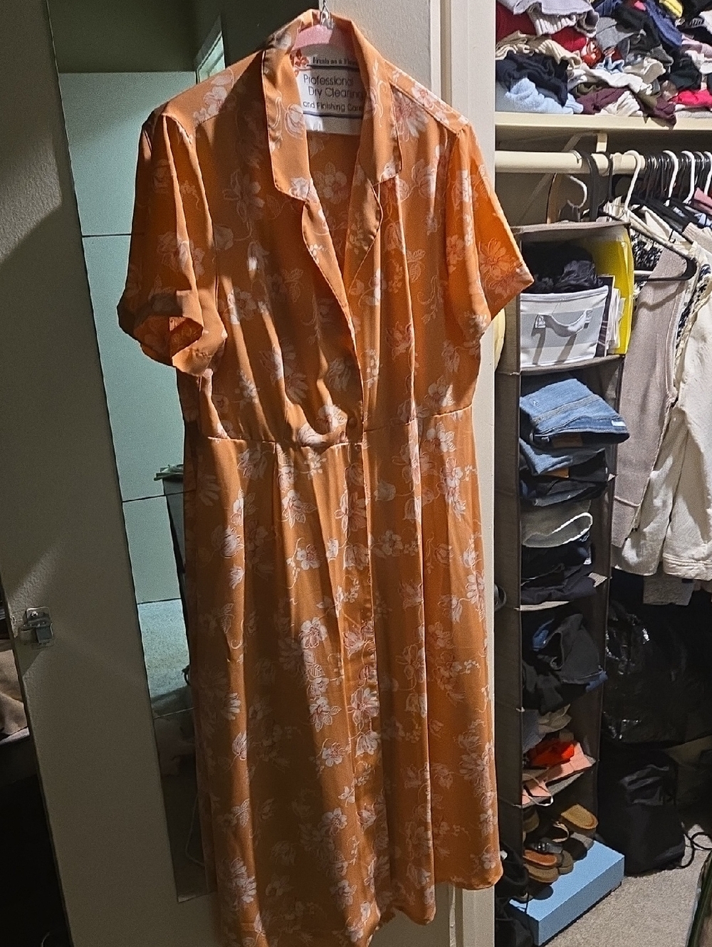 Women's Orange Floral Shirt Dress